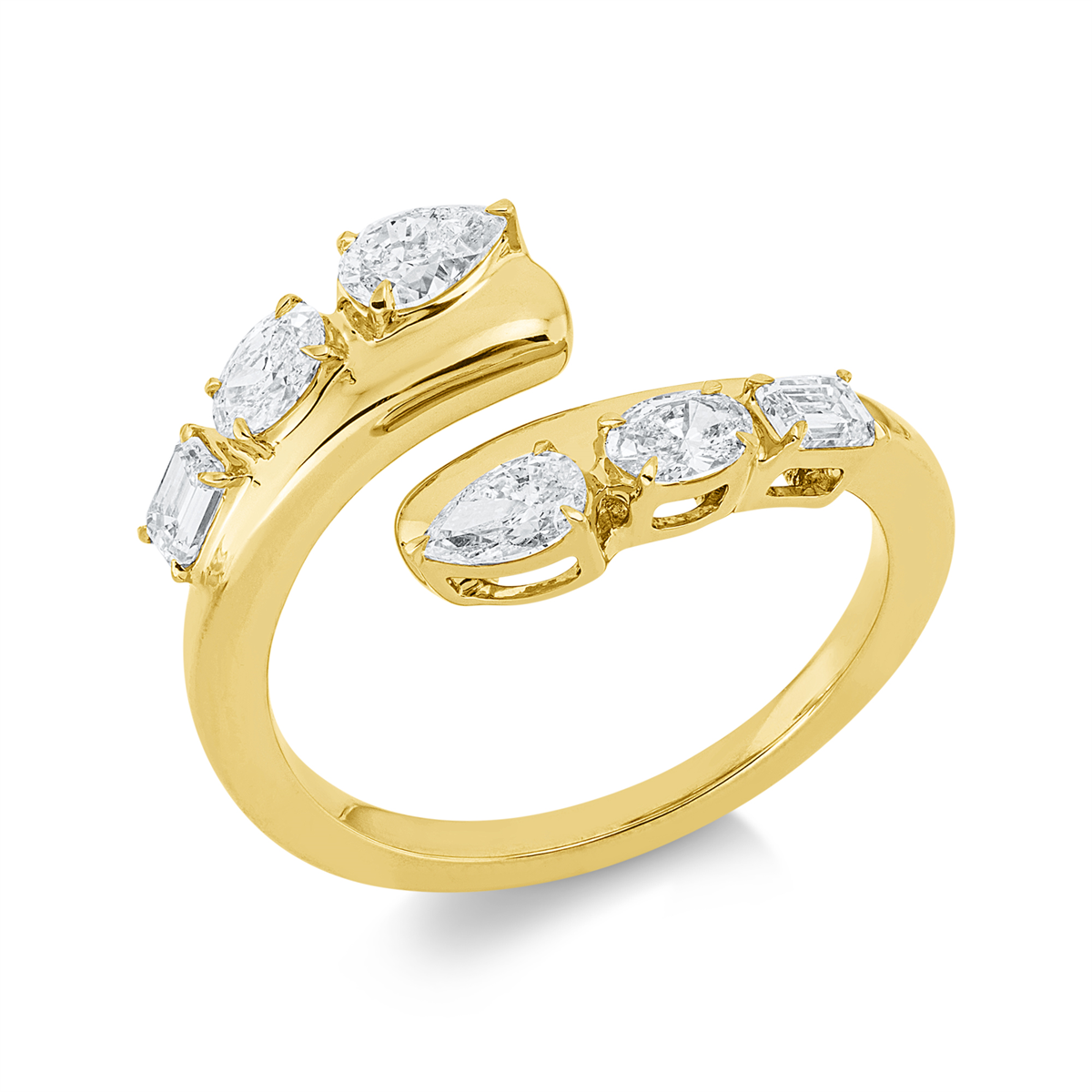 oval baguette ring in yellow gold