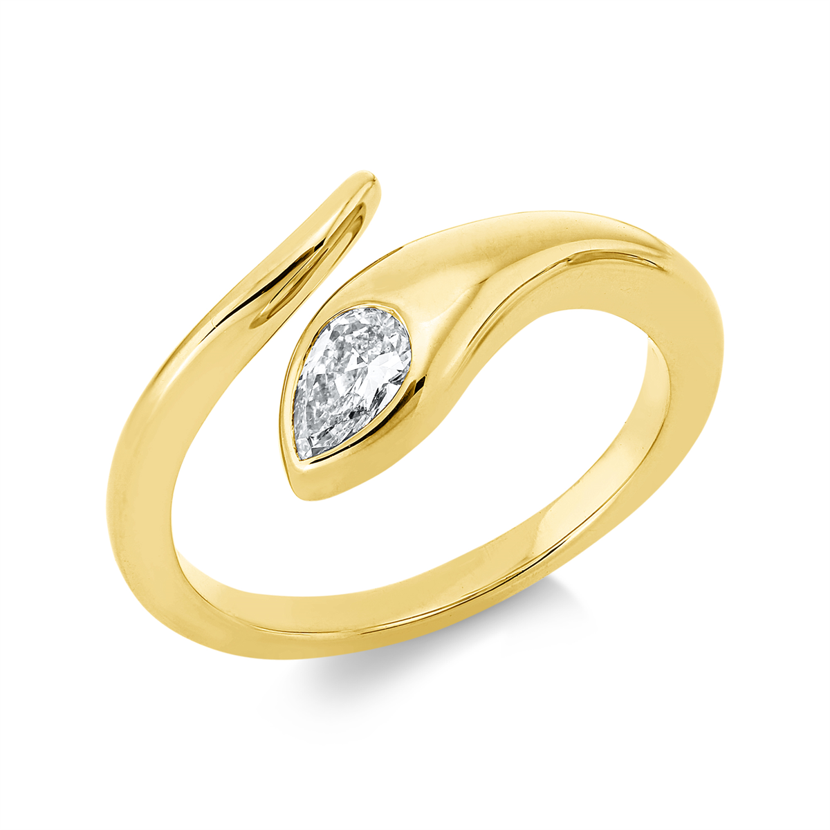 pear shape modern woman ring in yellow gold