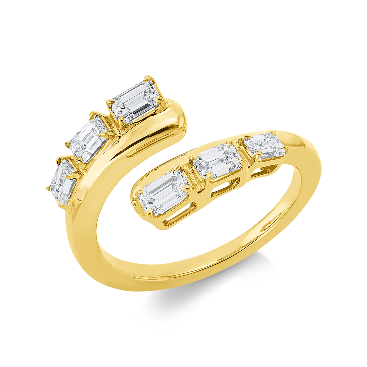 emerald cut baguette ring in yellow gold