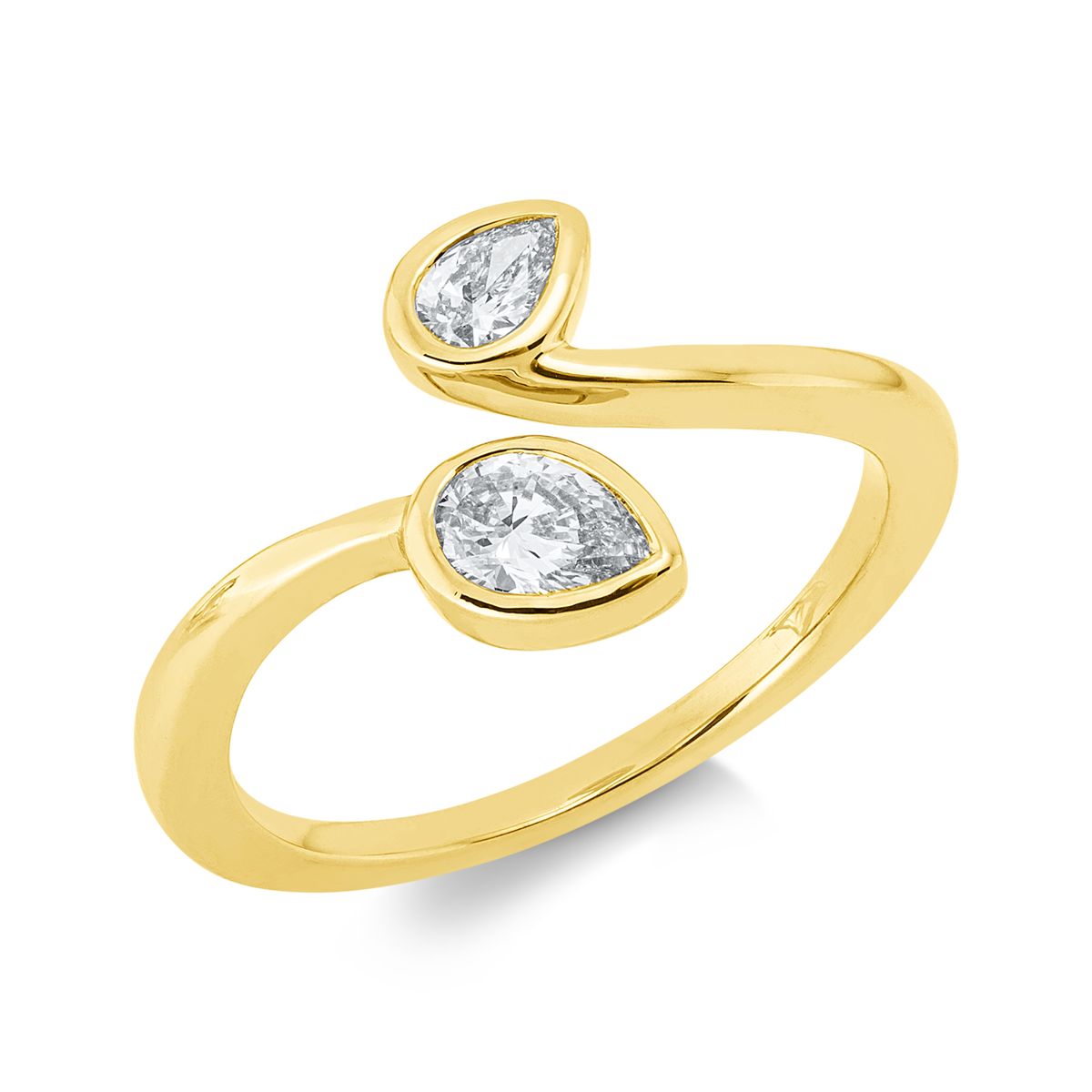 pear shape modern woman ring in yellow gold