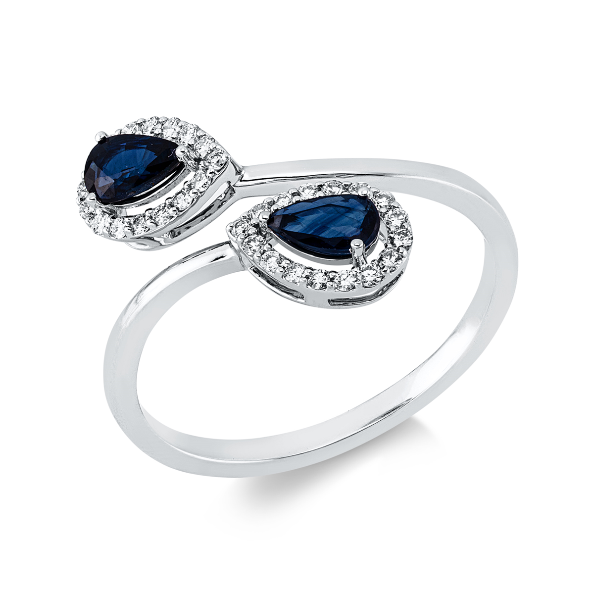 diamond full cut sapphire colored stone classic ring in white gold