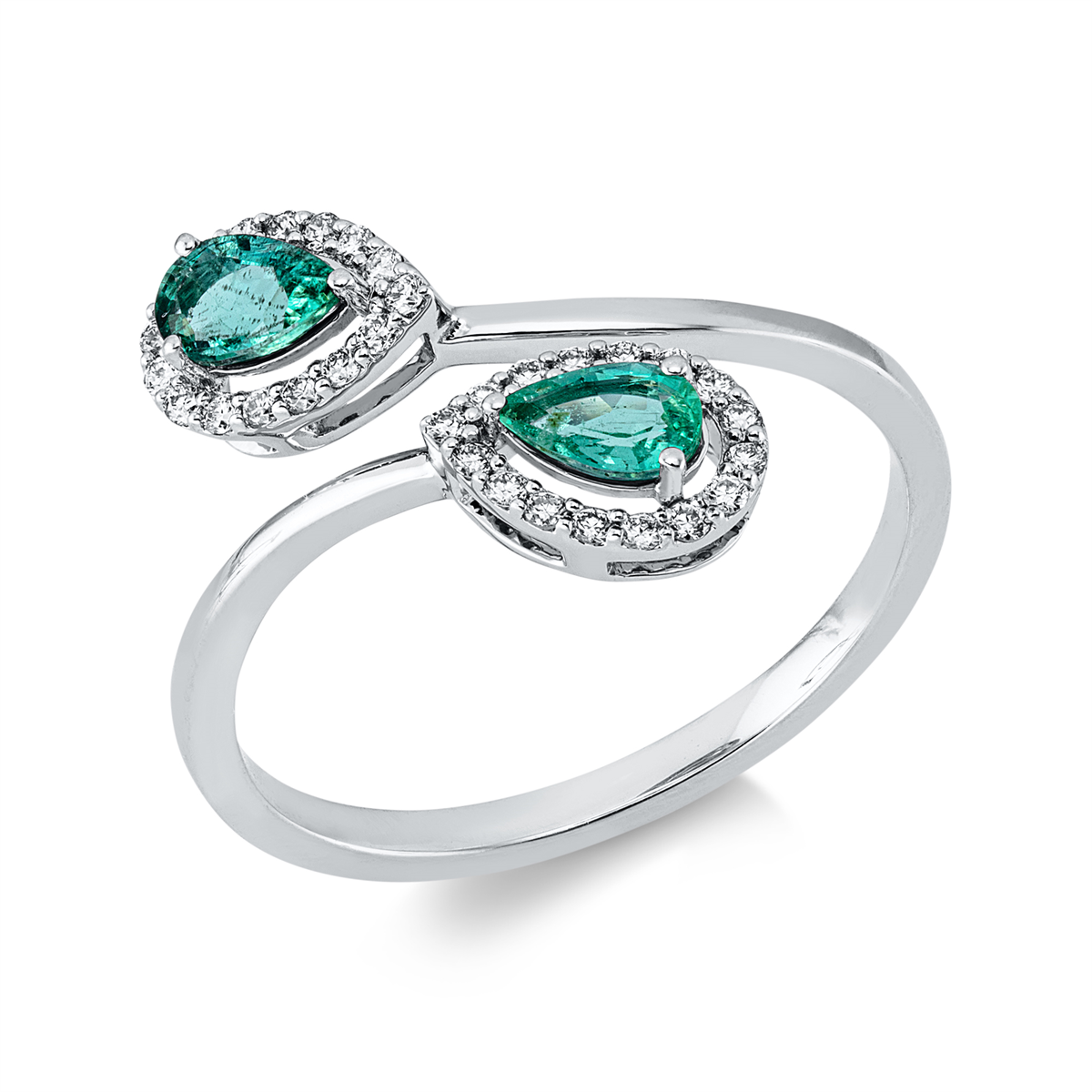 diamond full cut emerald colored stone classic ring in white gold