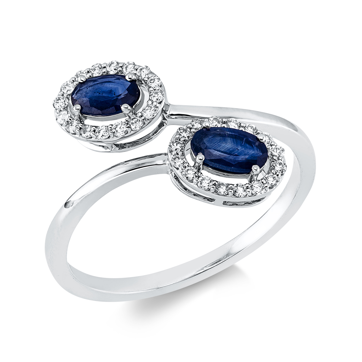 diamond full cut sapphire colored stone classic ring in white gold