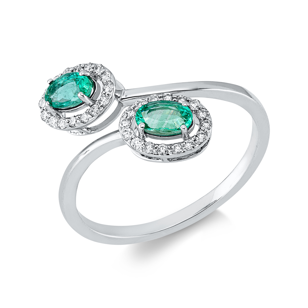 diamond full cut emerald colored stone classic ring in white gold