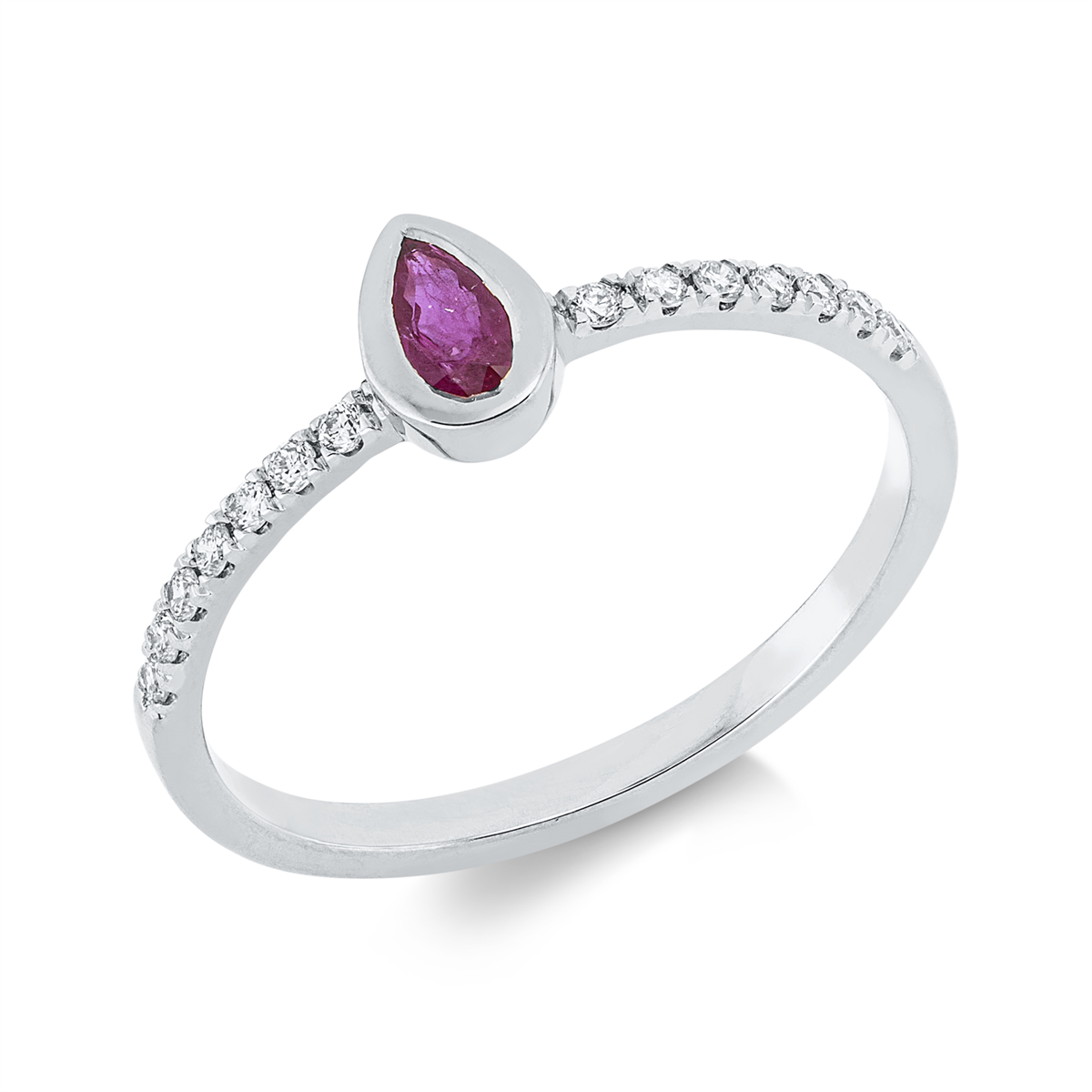 diamond full cut ruby colored stone classic ring in white gold