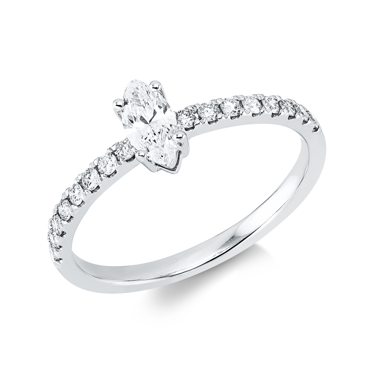 diamond full cut solitaire with accent stones ring in white gold