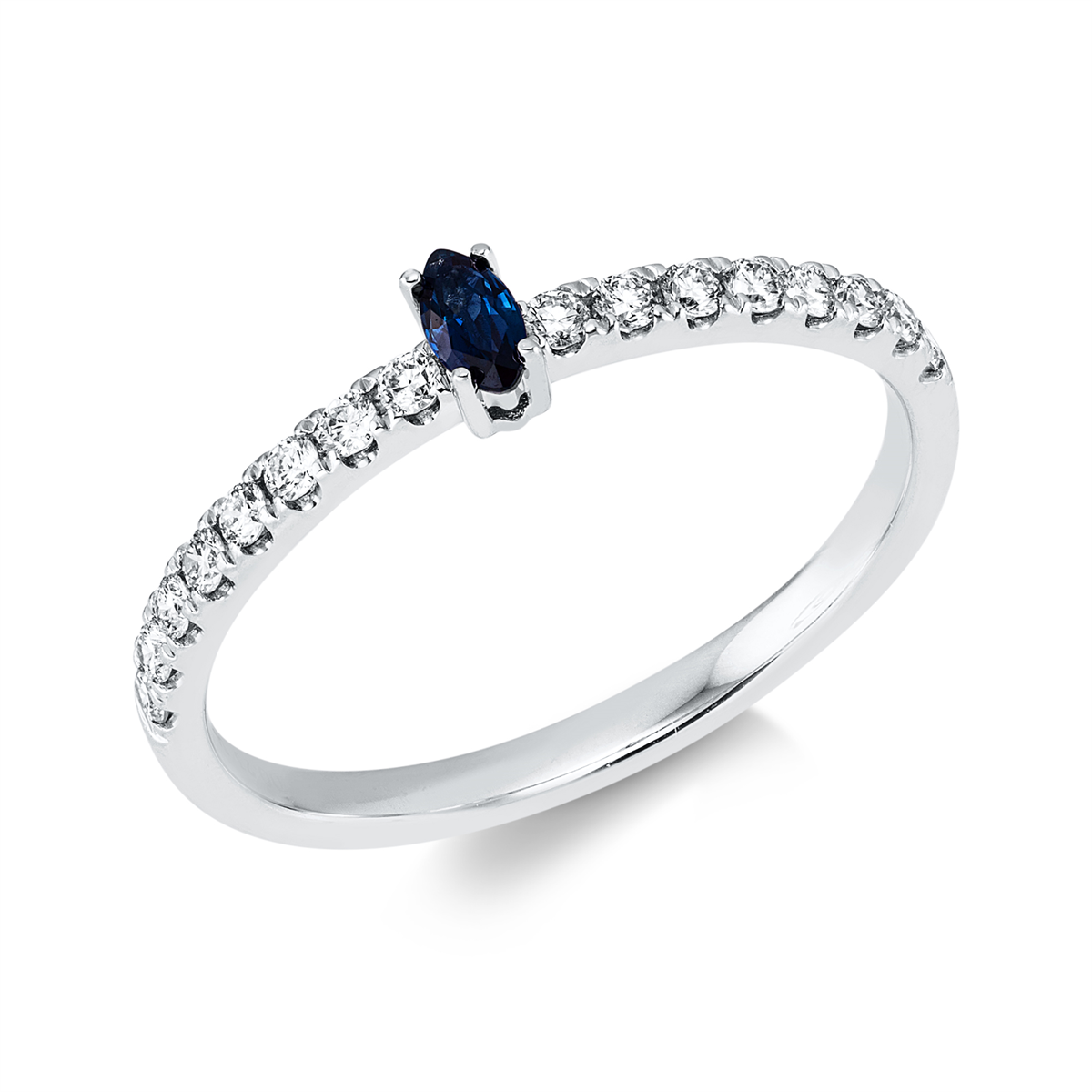diamond full cut sapphire colored stone classic ring in white gold