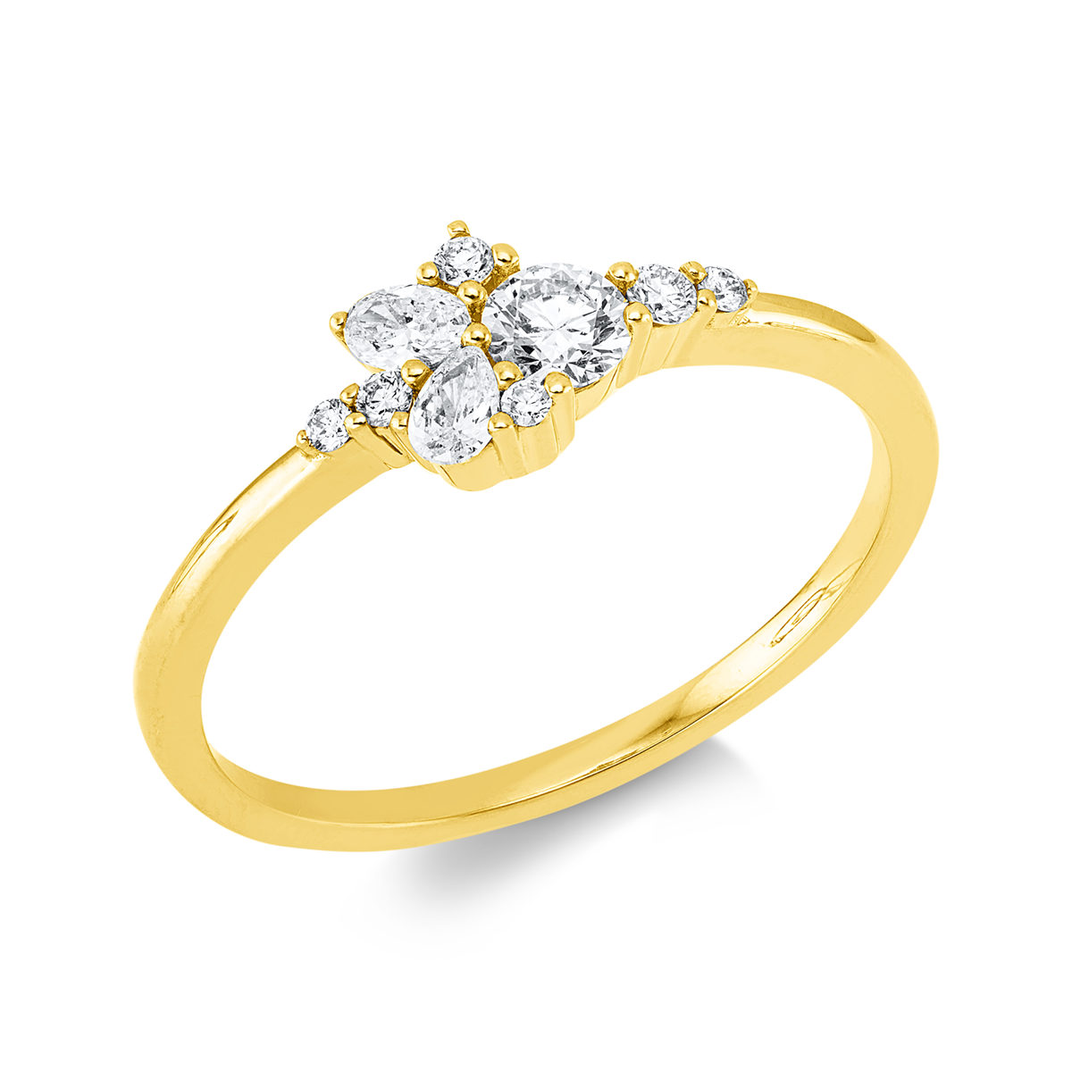 diamond full cut modern woman ring in yellow gold