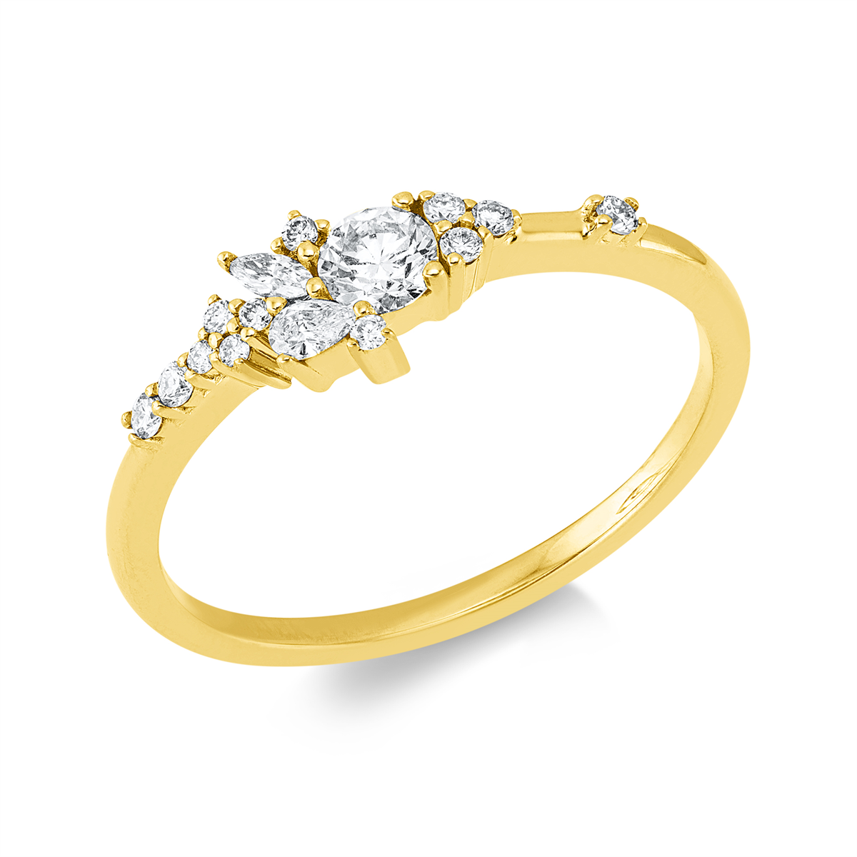 diamond full cut modern woman ring in yellow gold