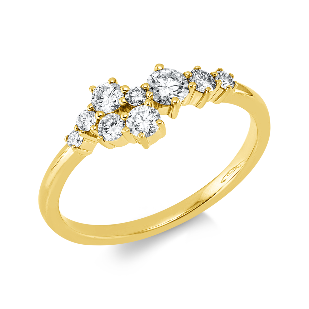 diamond full cut modern woman ring in yellow gold