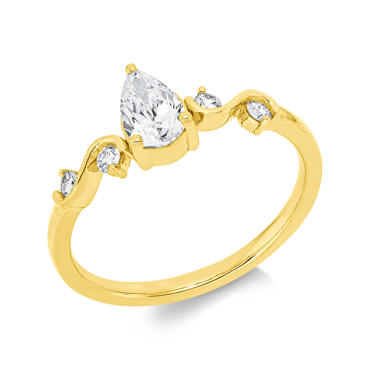 diamond full cut solitaire with accent stones ring in yellow gold