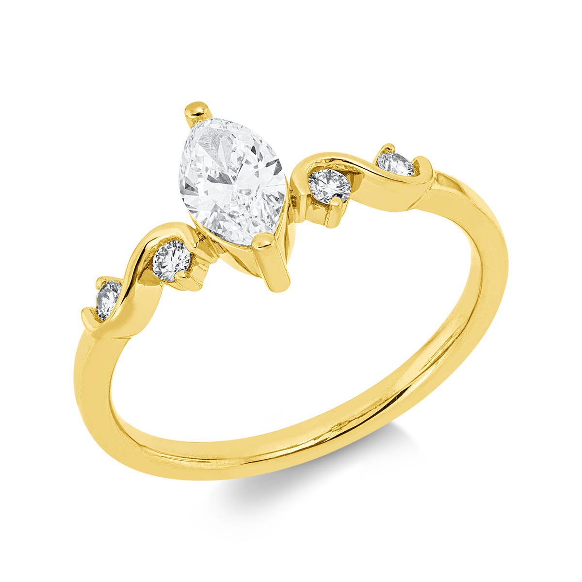 marquise solitaire with accent stones ring in yellow gold