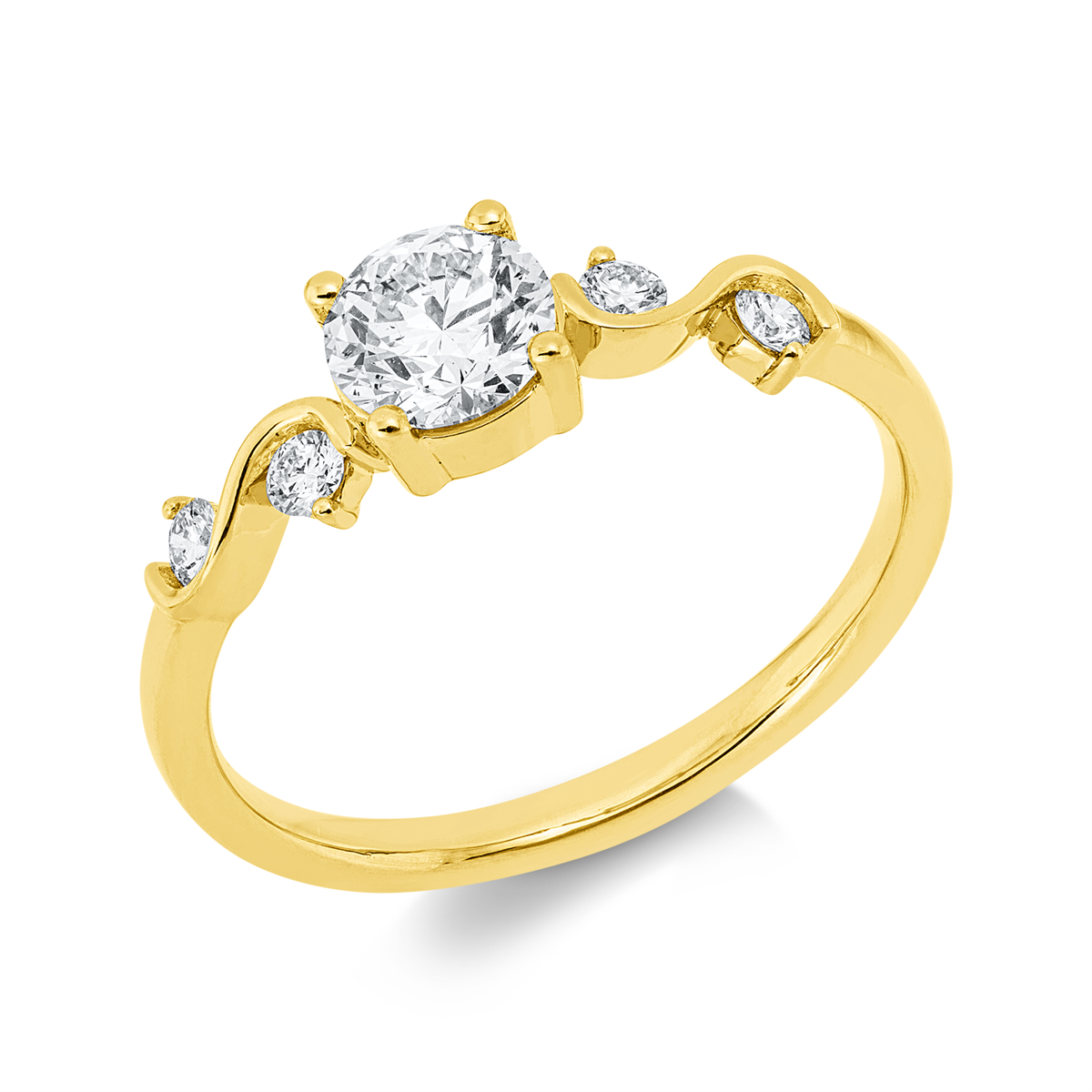 diamond full cut solitaire with accent stones ring in yellow gold