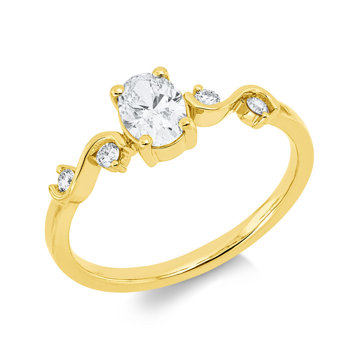 oval solitaire with accent stones ring in yellow gold