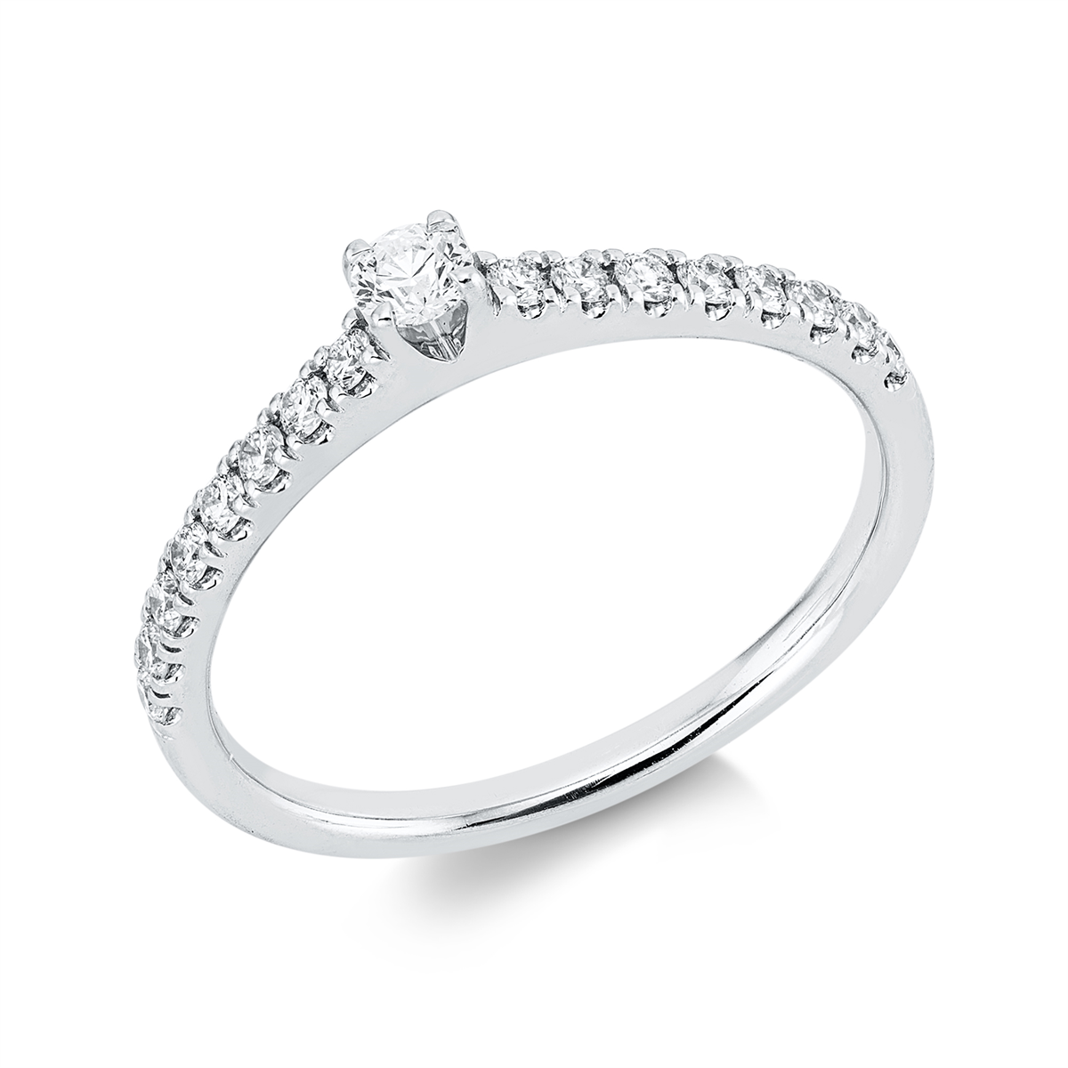 diamond full cut solitaire with accent stones ring in white gold