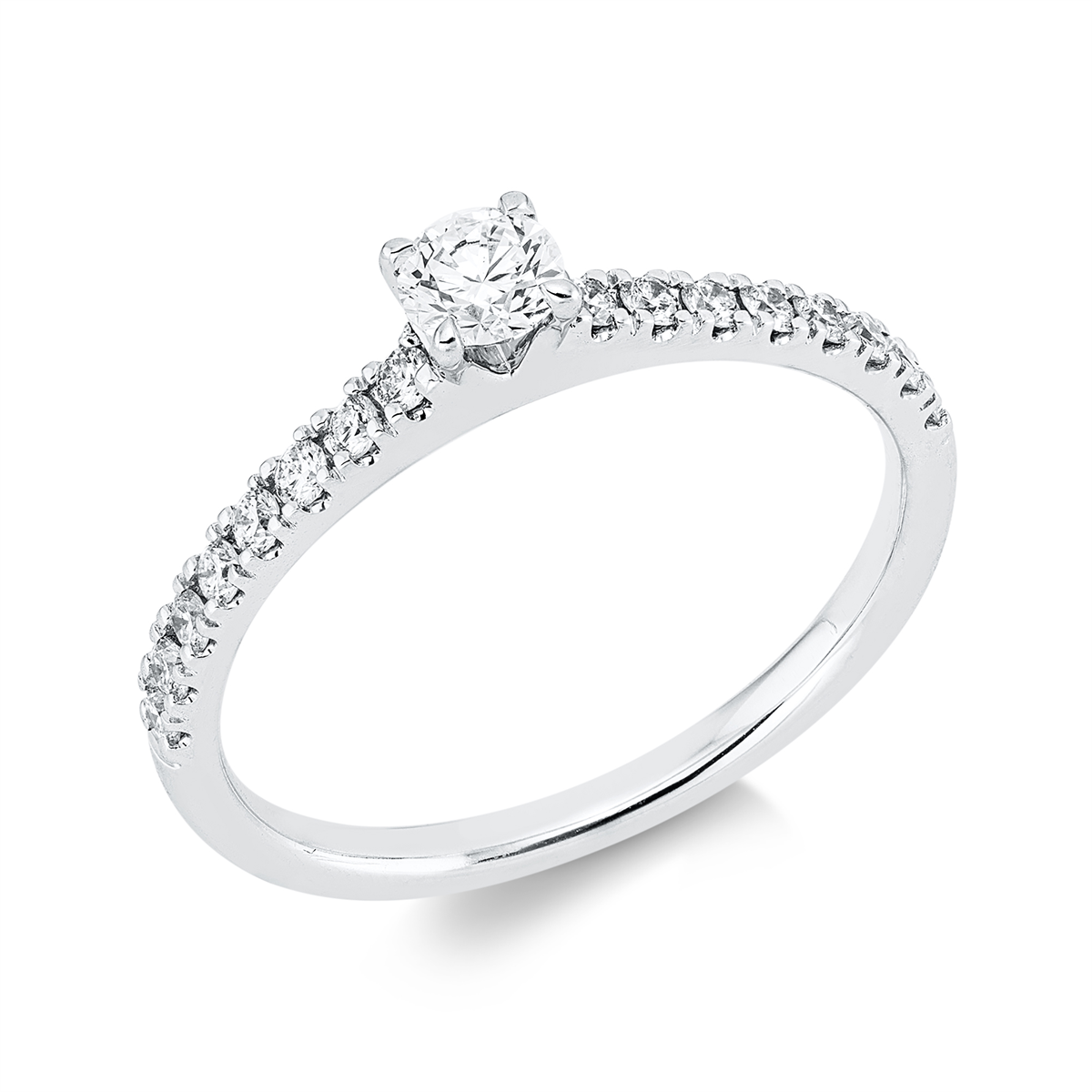 diamond full cut solitaire with accent stones ring in white gold