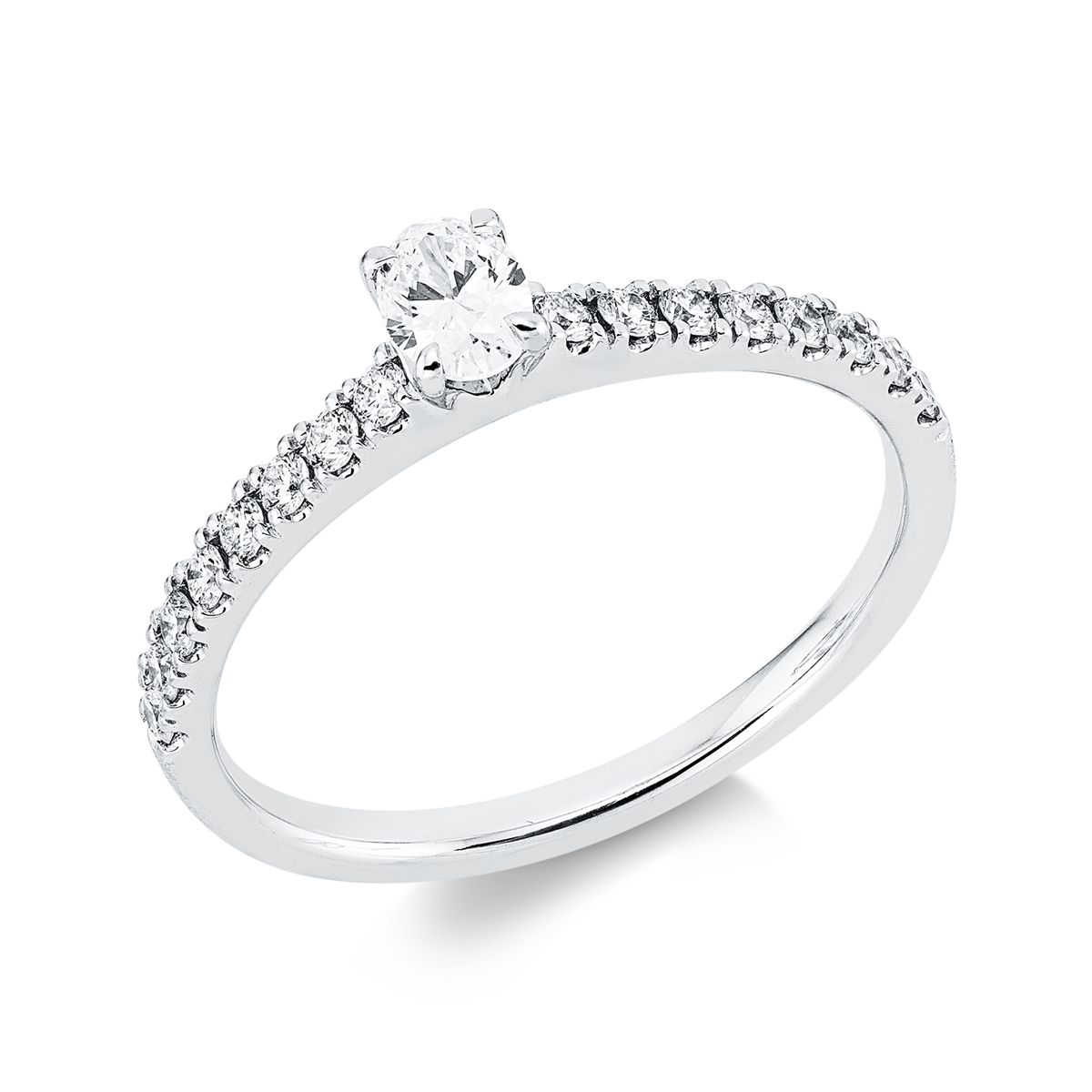 diamond full cut solitaire with accent stones ring in white gold