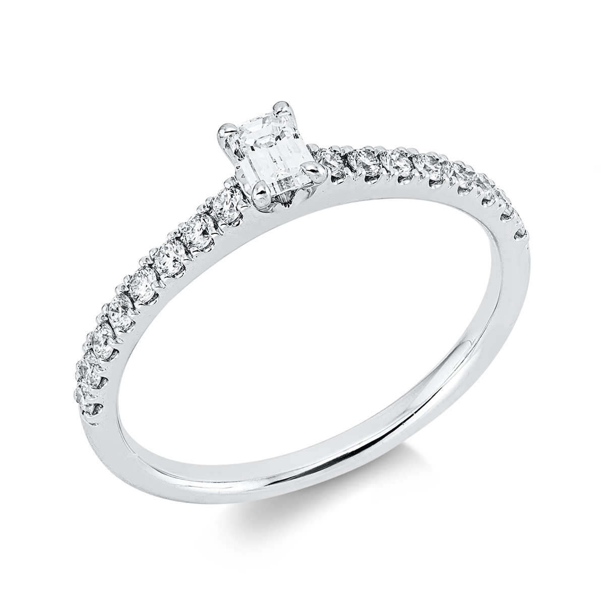 diamond full cut solitaire with accent stones ring in white gold