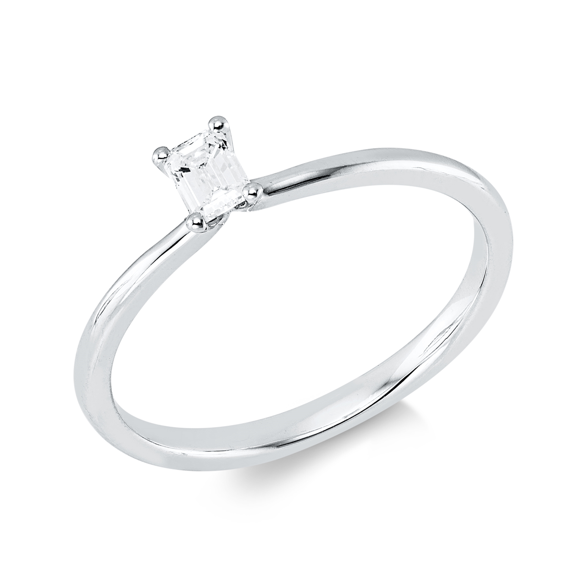 emerald cut solitaire ring in white gold