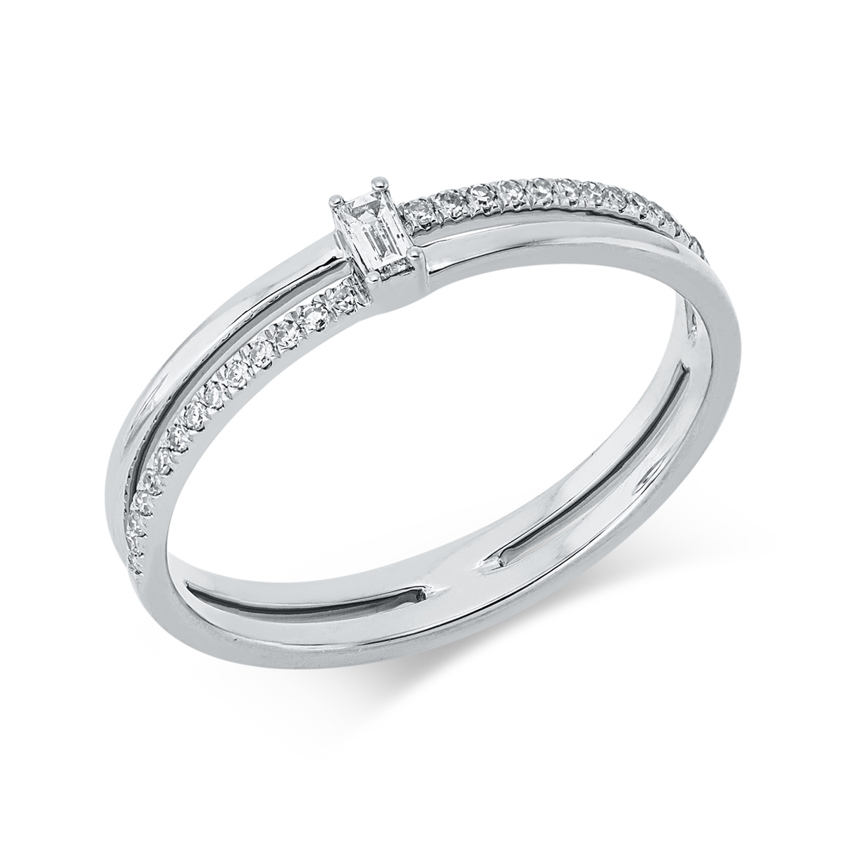 diamond single cut baguette ring in white gold