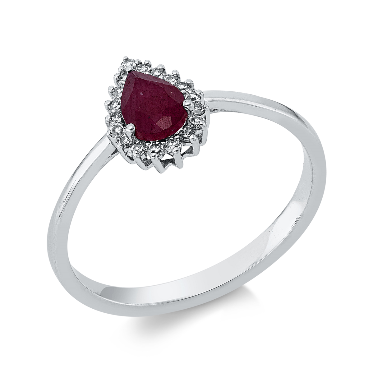 diamond single cut ruby colored stone classic ring in white gold
