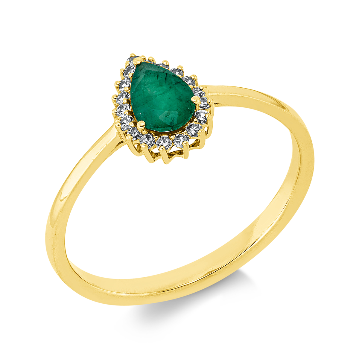 diamond single cut emerald colored stone classic ring in yellow gold