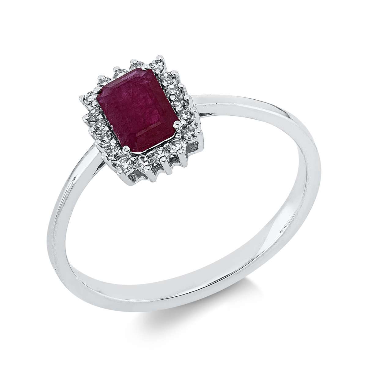 diamond single cut ruby colored stone classic ring in white gold