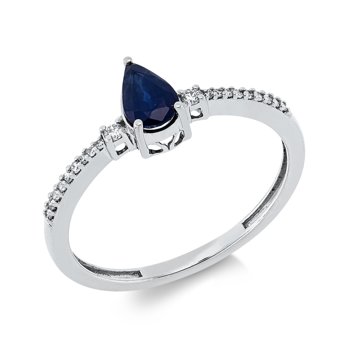 diamond single cut sapphire colored stone classic ring in white gold