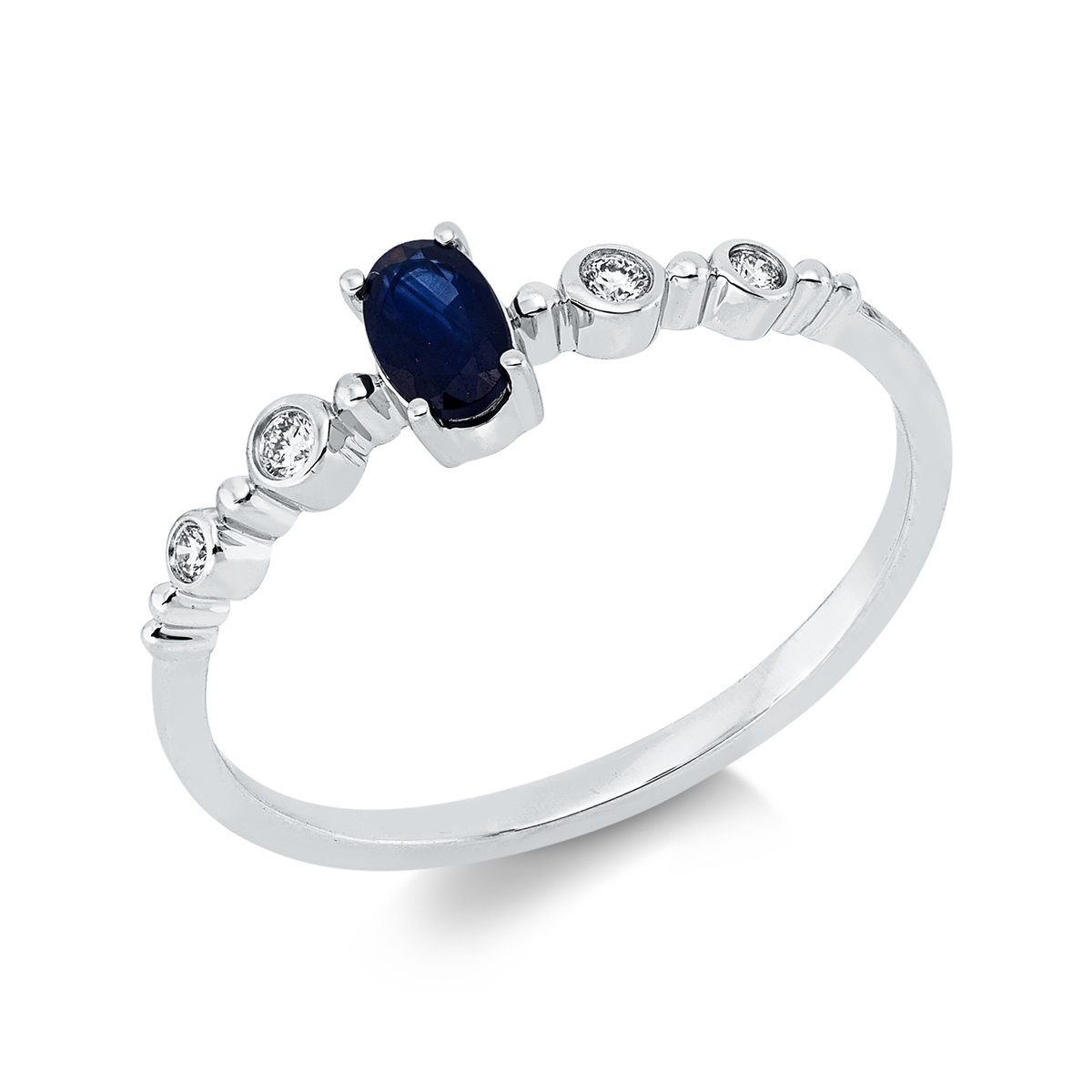diamond full cut sapphire colored stone classic ring in white gold