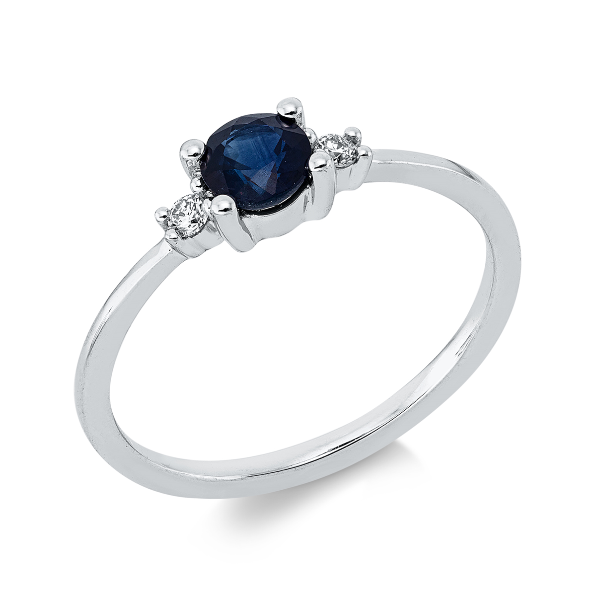 diamond full cut sapphire colored stone classic ring in white gold