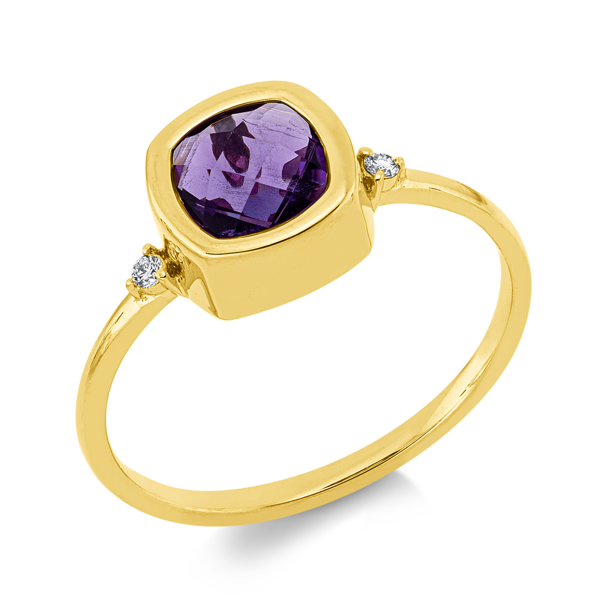 diamond full cut amethyst colored stone fashion ring in yellow gold