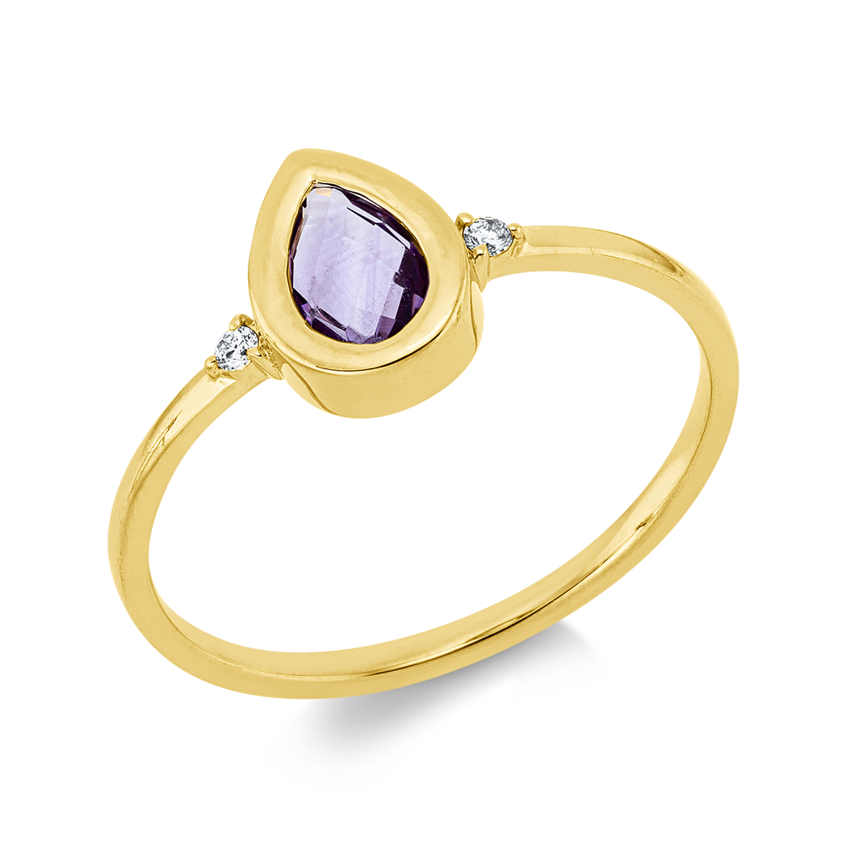 diamond full cut amethyst colored stone fashion ring in yellow gold