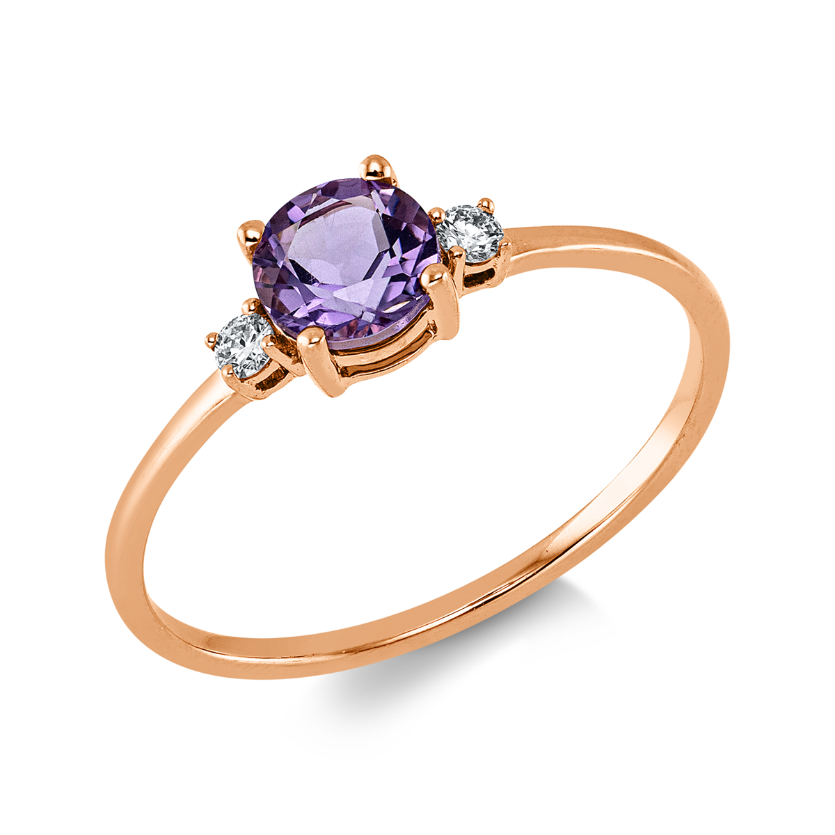diamond full cut amethyst colored stone fashion ring in red gold