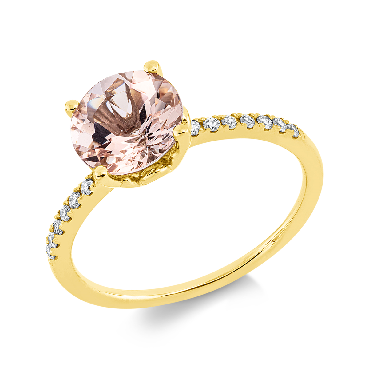 diamond single cut morganite colored stone fashion ring in yellow gold