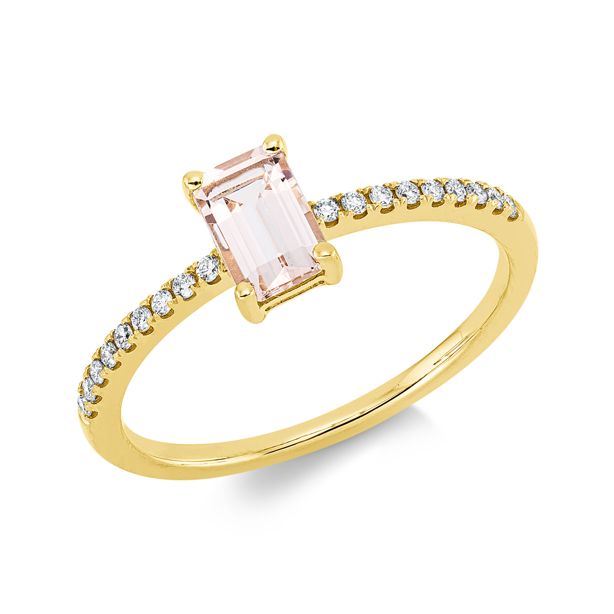 diamond full cut morganite colored stone fashion ring in yellow gold