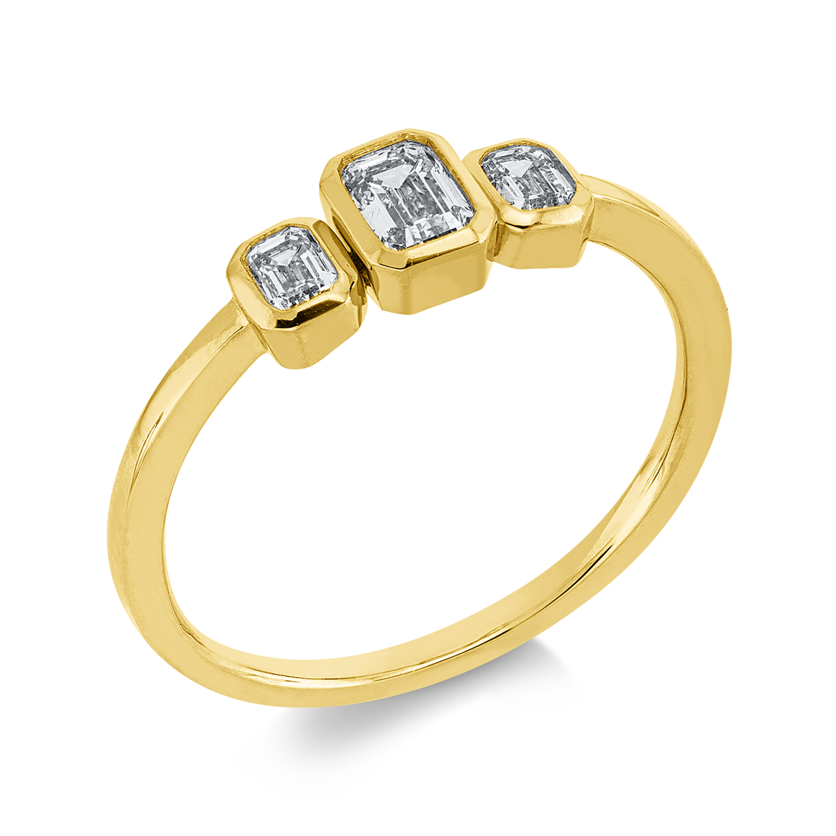 emerald cut baguette ring in yellow gold