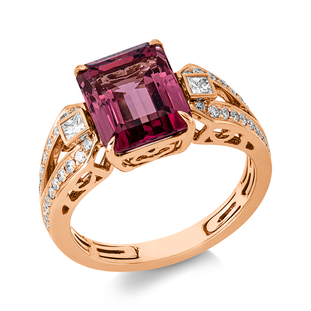 diamond full cut tourmaline colored stone classic ring in red gold