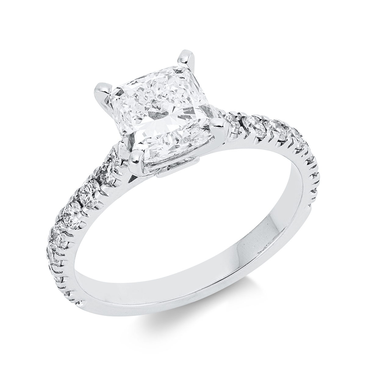 diamond full cut solitaire with accent stones ring in white gold