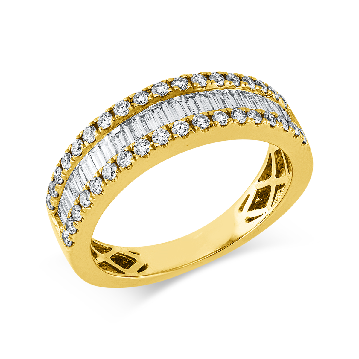 diamond full cut baguette ring in yellow gold