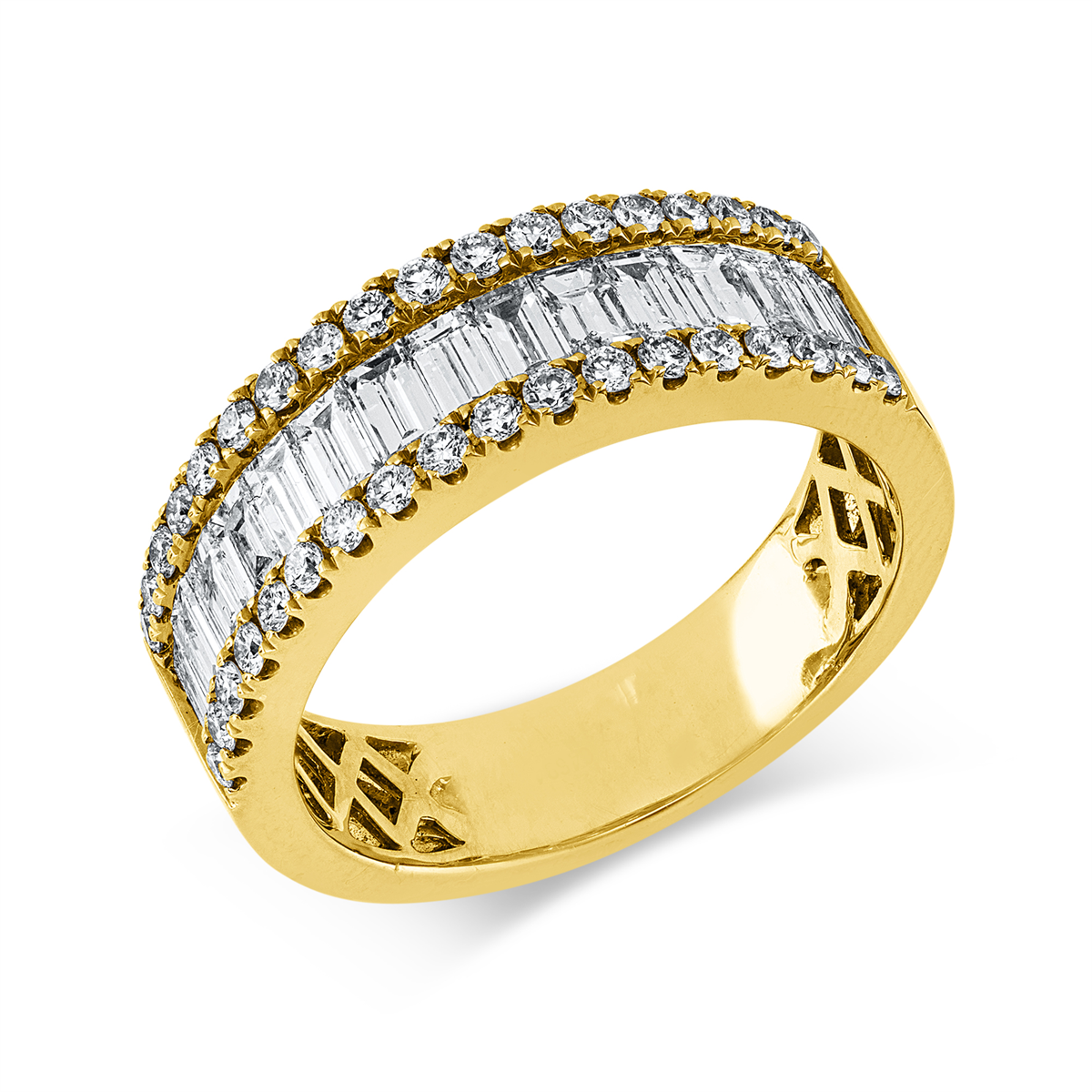 diamond full cut baguette ring in yellow gold