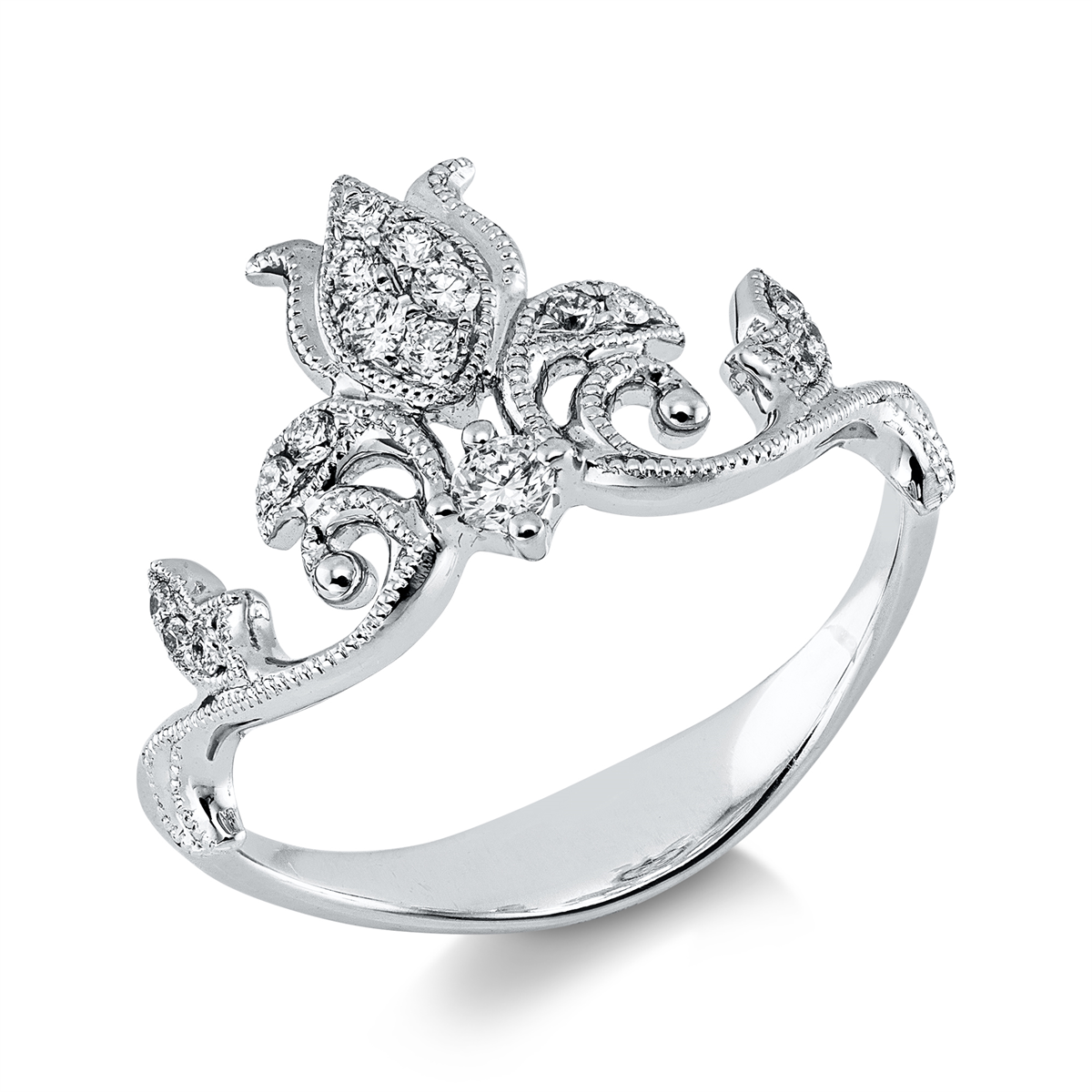 diamond full cut modern woman ring in white gold
