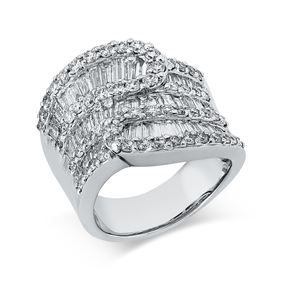 diamond full cut baguette ring in white gold