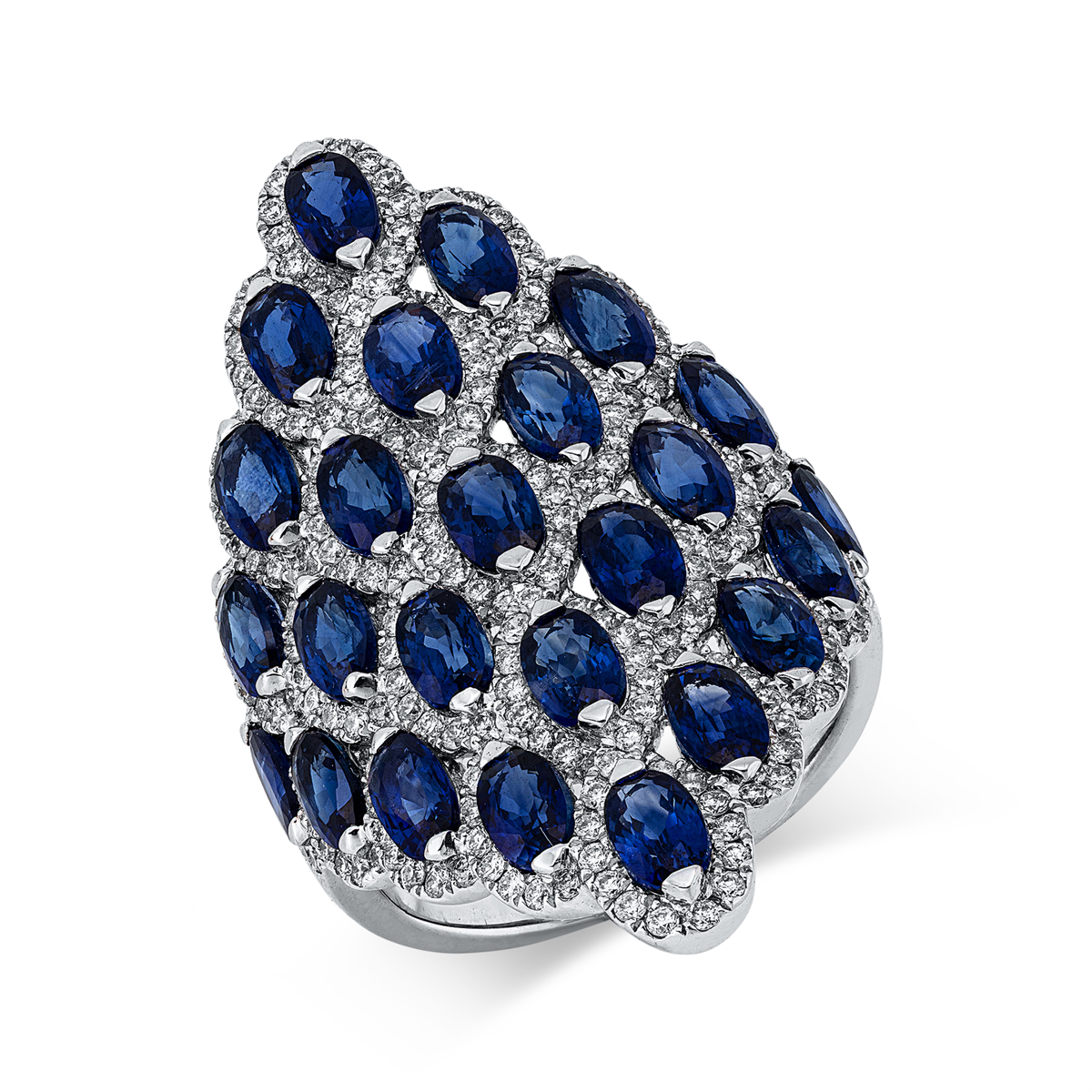 diamond full cut sapphire colored stone classic ring in white gold