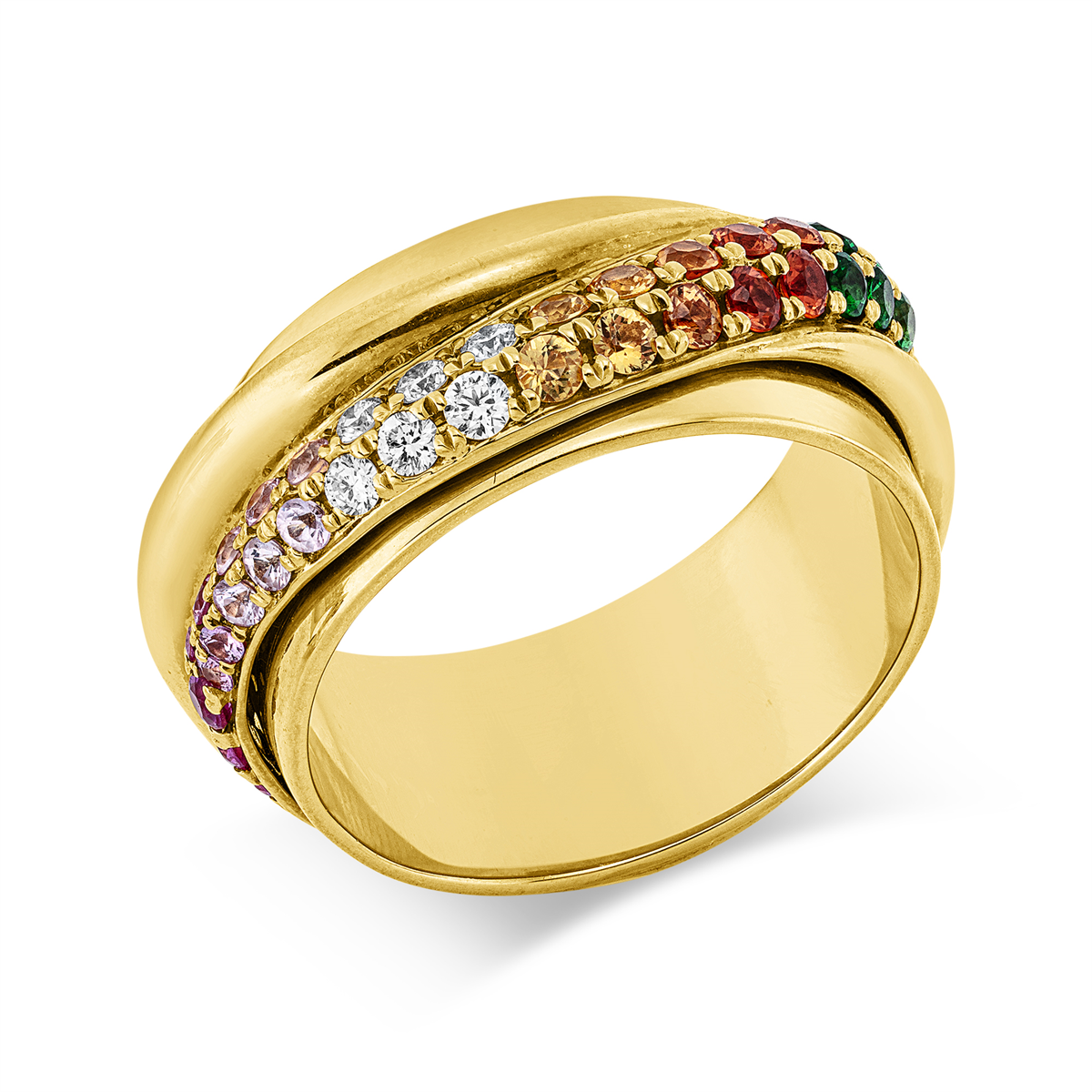 diamond full cut sapphire colored stone classic ring in yellow gold