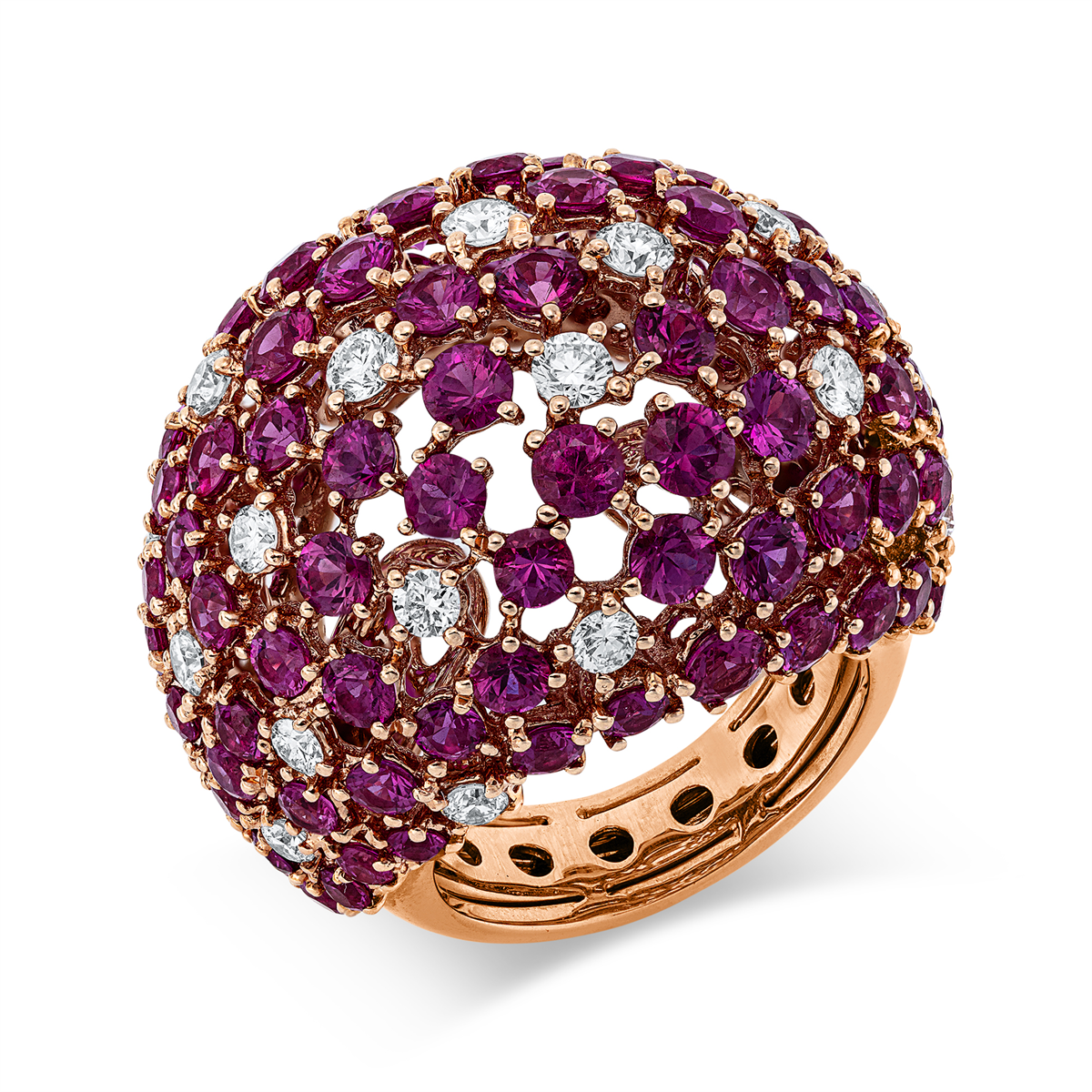 diamond full cut ruby colored stone classic ring in red gold