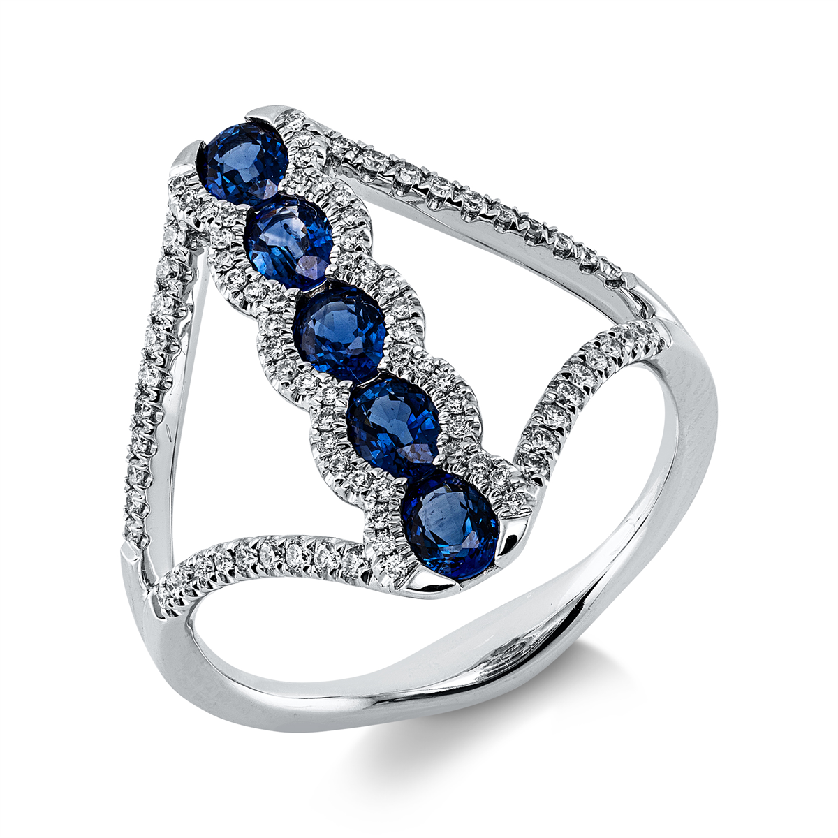 diamond full cut spinel colored stone classic ring in white gold