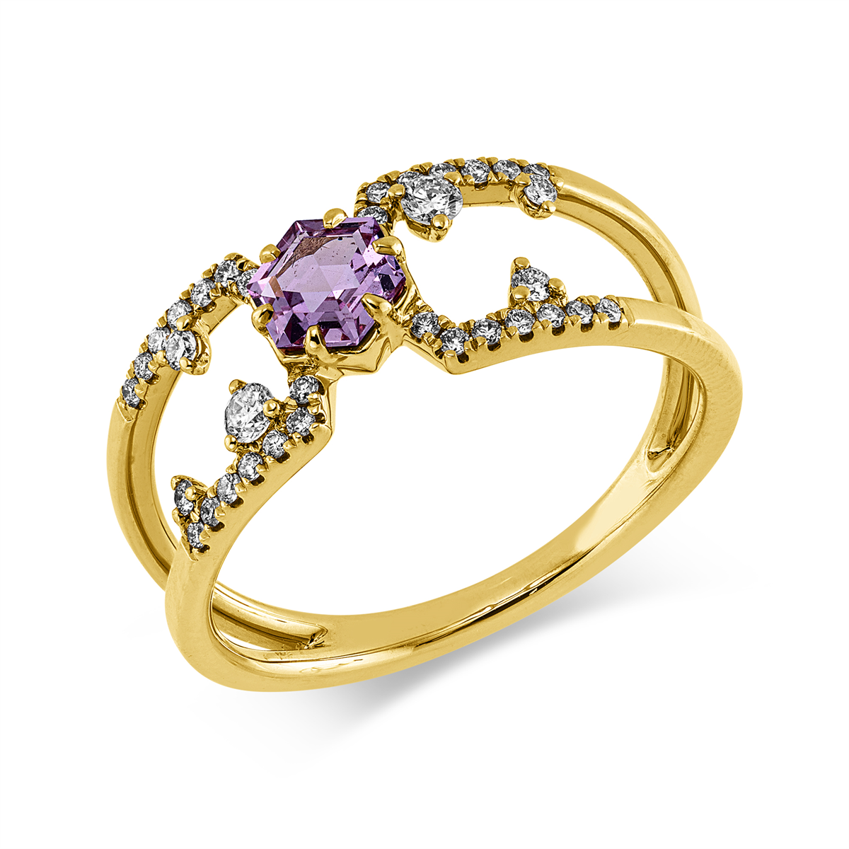 diamond full cut sapphire colored stone fashion ring in yellow gold