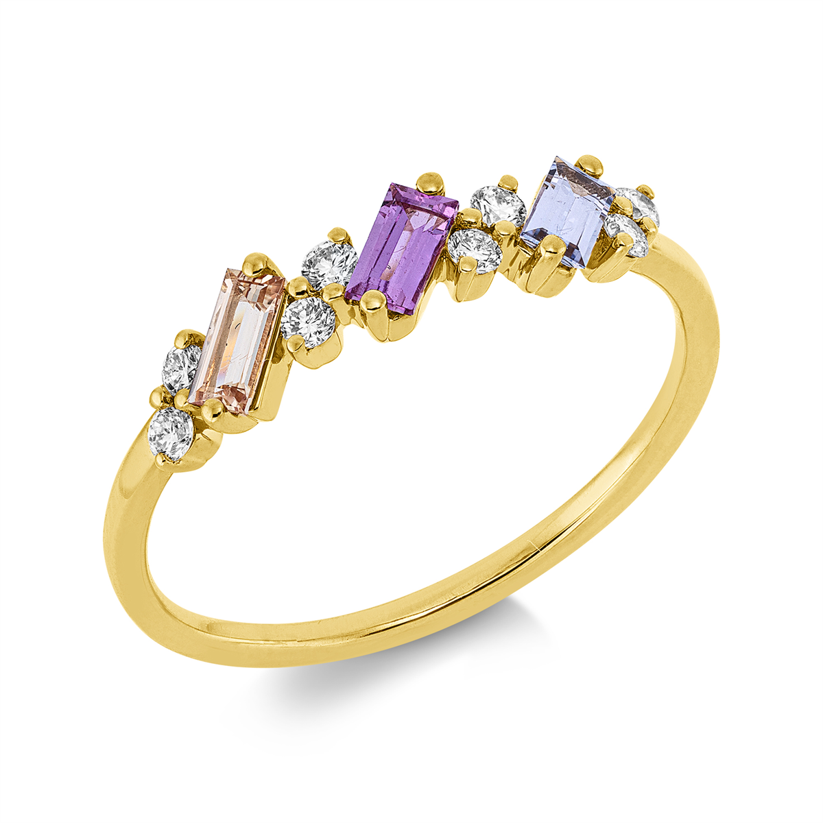 diamond full cut sapphire colored stone classic ring in yellow gold