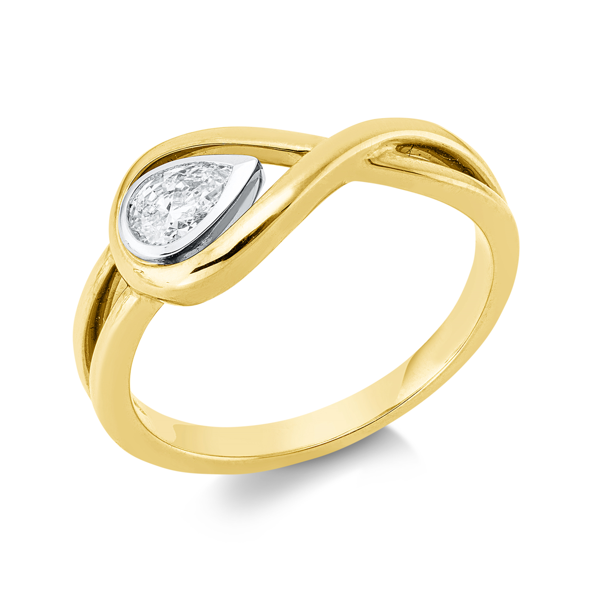 pear shape modern woman ring in yellow gold / white gold