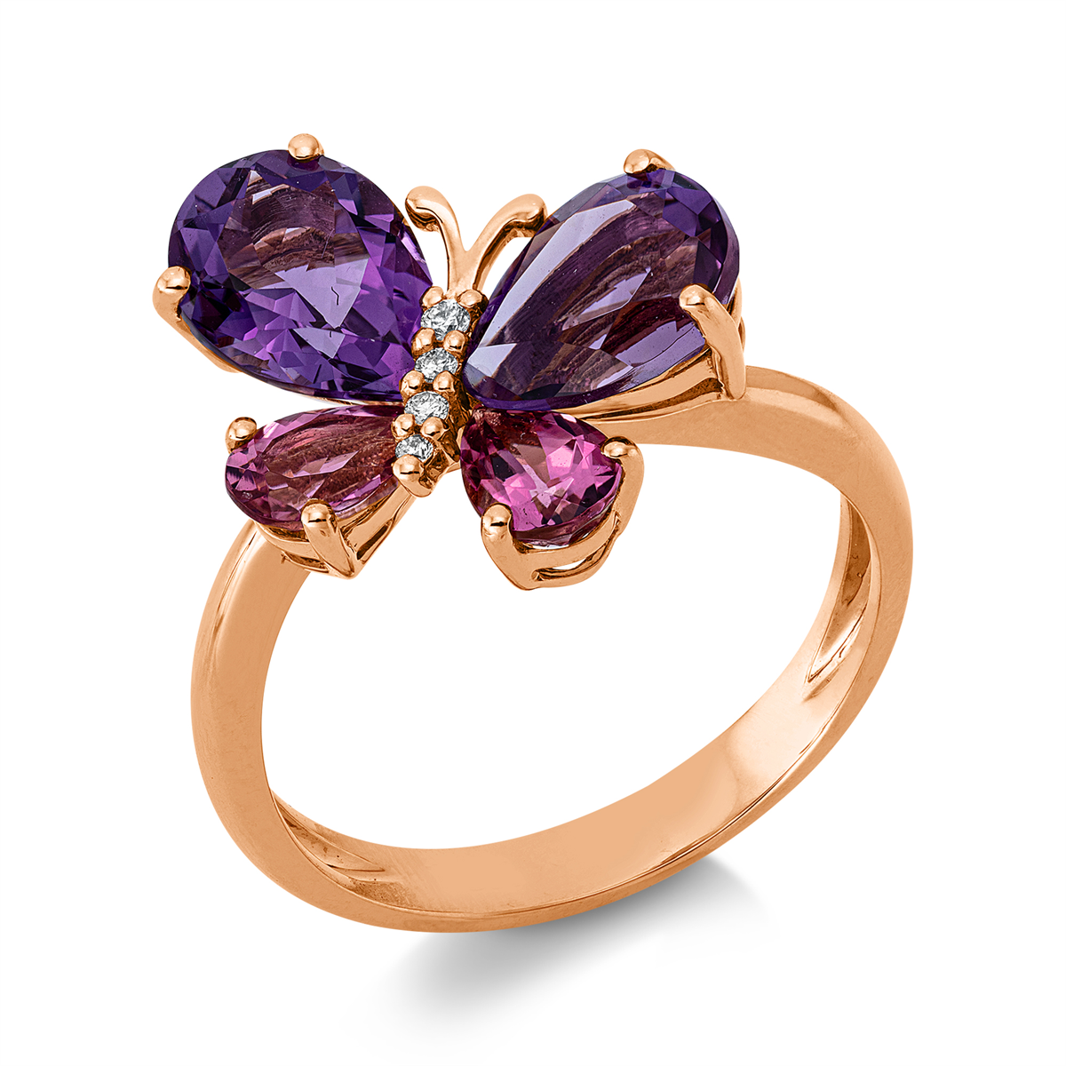 diamond full cut tourmaline animal ring in red gold